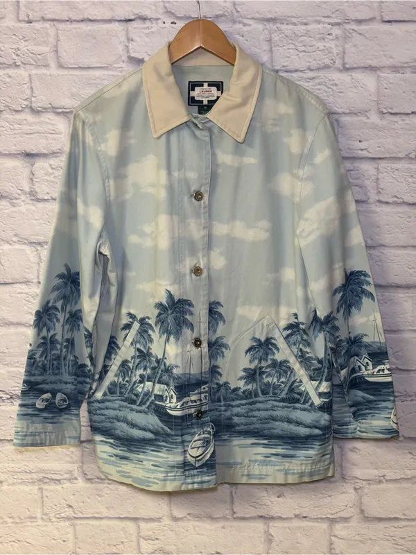 RALPH LAUREN Naval Supply Size M Barn Jacket Blue St Martin Island Boat Print - Image 2