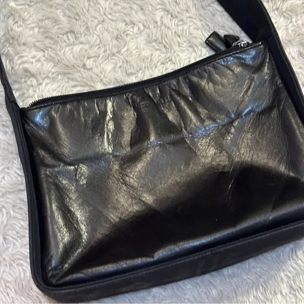Vintage 90s Nine West Genuine Leather Black Shoulder Bag Silver Nylon - Image 13