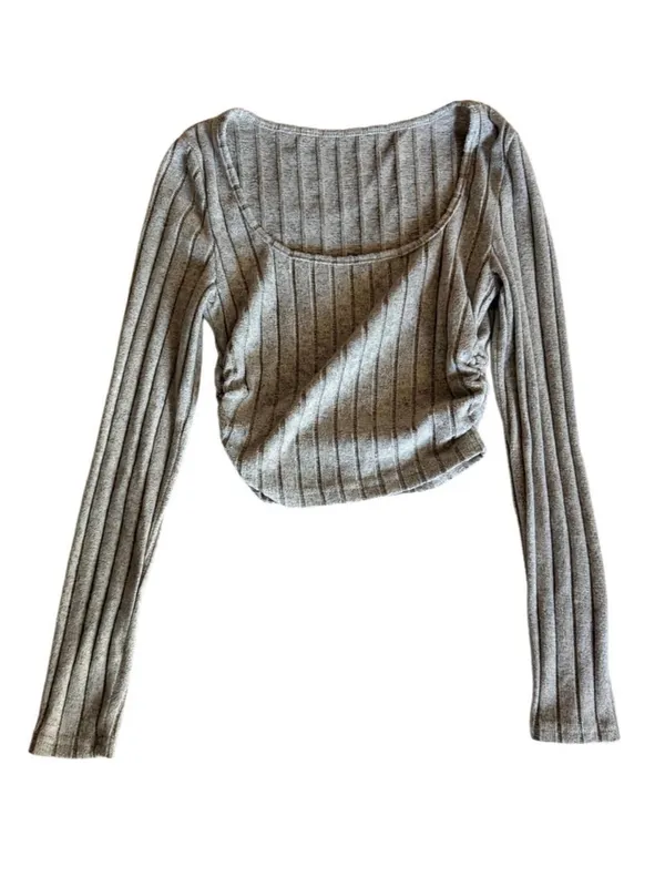 SHEIN Gray Ribbed Knit Lounge Sleep Set Crop Top + Pants Size S - Image 3