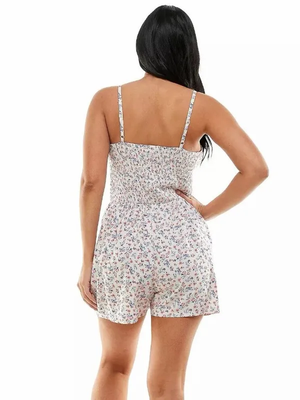 Lily Rose Floral Molded Cup Linen-Blend Romper‎ Medium NWT - Image 2