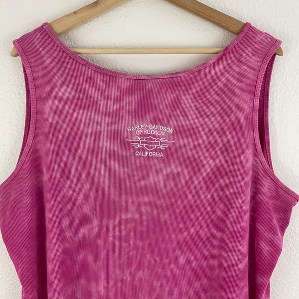 Harley Davidson Vintage Y2K Pink Tie Dye Rocklin, CA Graphic Muscle Tee Tank Top - Image 10