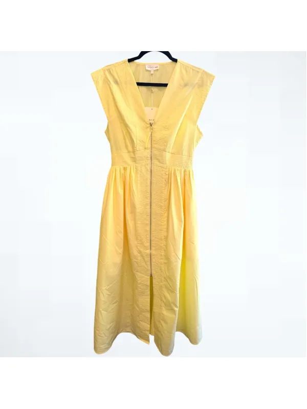 Entro Women’s Cap Sleeve Zip Front Midi Dress in Yellow Size S - Image 2