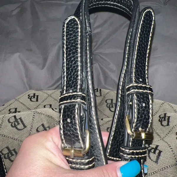 Dooney & Bourke Signature DB Monogram Drawstring‎ Bucket Shoulder Bag Black Gray - Image 6