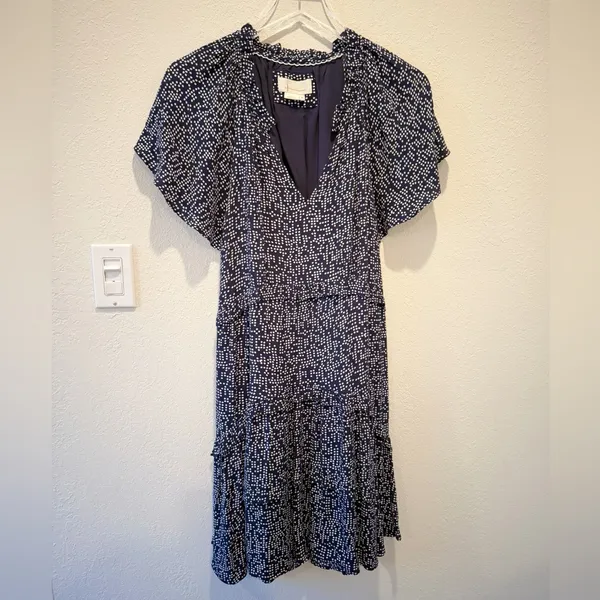 ANTHROPOLOGIE Robin Tiered Ruffle Dress‎ in Navy and White Polka Dot - Image 2
