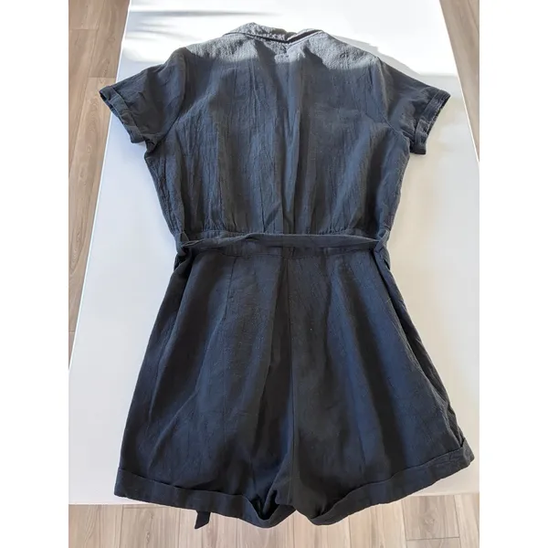 Black Cotton Short Sleeve Button Front Utility Romper LC64488 Small - Image 3