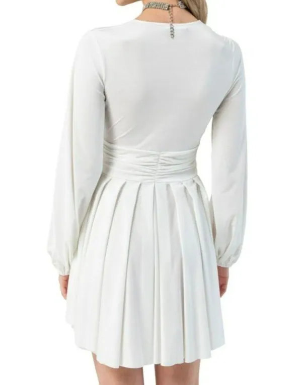 KikiRiki V-Neck Long Sleeve Ruched Mini Dress White Size Small NWT - Image 3