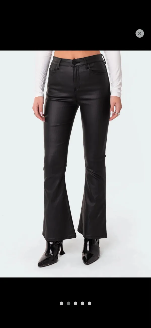 Edikted Petite Luna Faux Leather Flare Jeans - Image 4