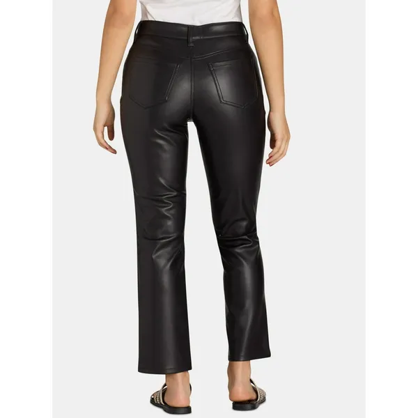 Time and Tru Womens Pants Sz 6 Black High Rise Straight Leg Faux Leather Casual - Image 2