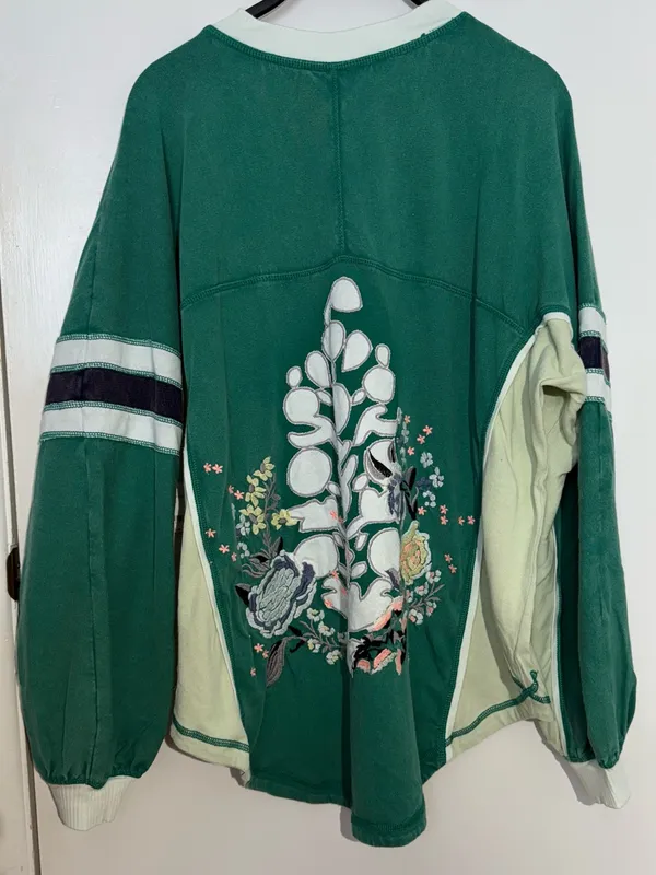 NWT FP Movement by Free People Green Navy Cream Rugby Embroidered Sweatshirt - Image 3