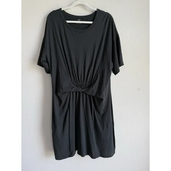 Aerie Women's XL Black Casual‎ T-Shirt Dress Ruched Waist Short Sleeve Casual - Image 3