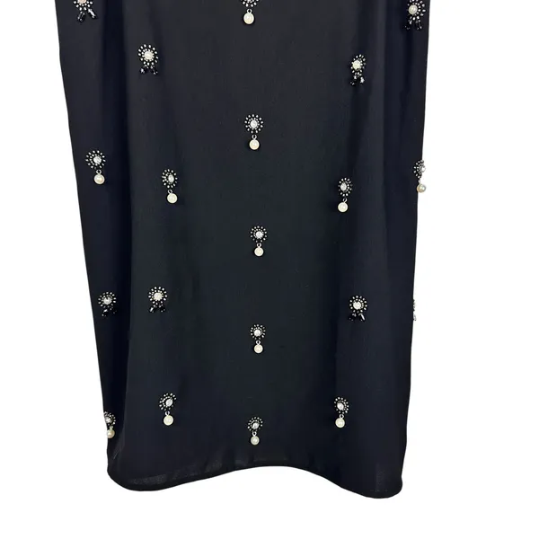 H&M Appliquéd Holiday Party Slip Dress Pearl Rhinestones Embellished Black Sz S - Image 6