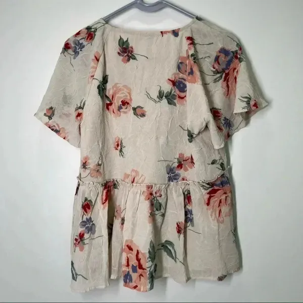LUCKY BRAND Women's Pink Floral Flutter short sleeve Top S - Image 5