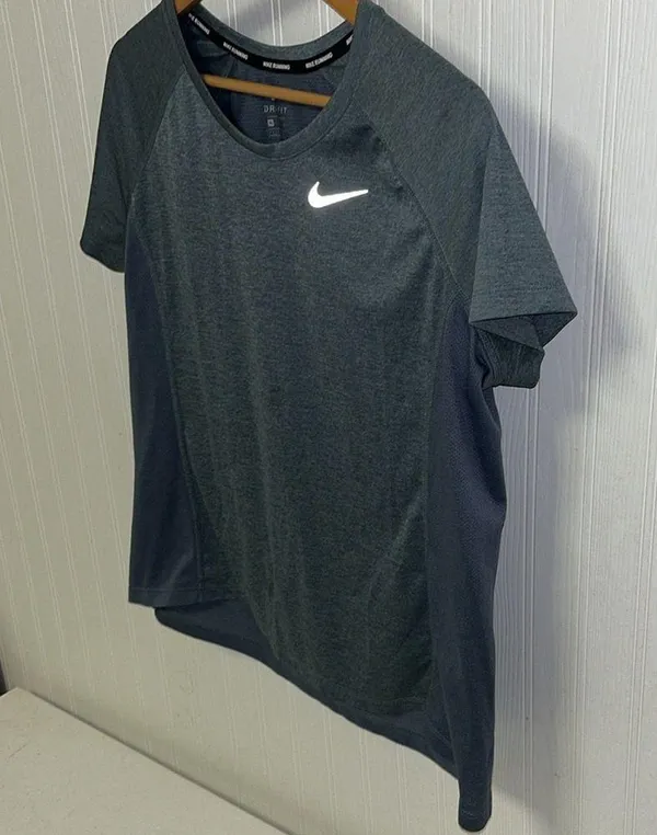 Nike Dri-fit Running Athletic Cut Short Sleeve T-Shirt Gray - Image 2