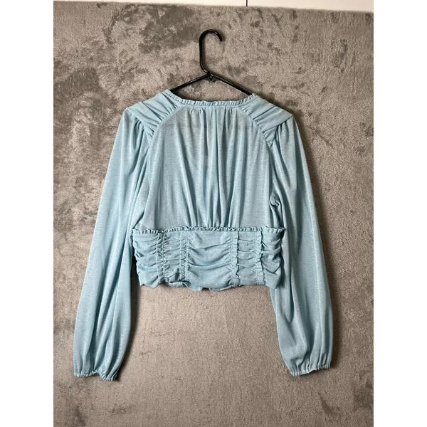 Anthropologie Long Sleeve Femme Ruched Cropped Top Coquette Balletcore Med NEW‎ - Image 3