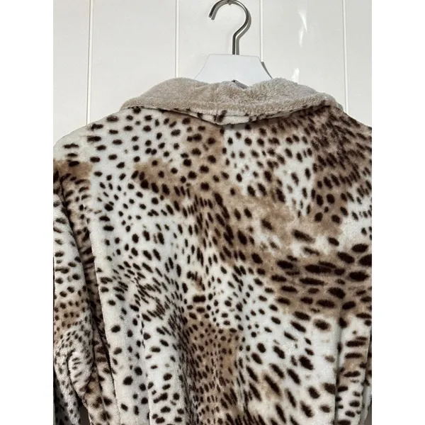 Natori Womens XL Leopard Plush Robe Animal Print Long Belted Shawl Collar - Image 5