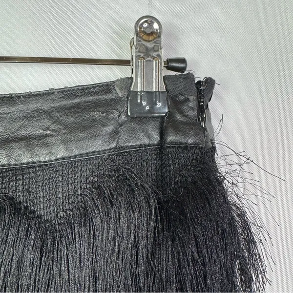 JOA Black Layered Fringe‎ Leather Waistband Flapper Mini Skirt XS - Image 3