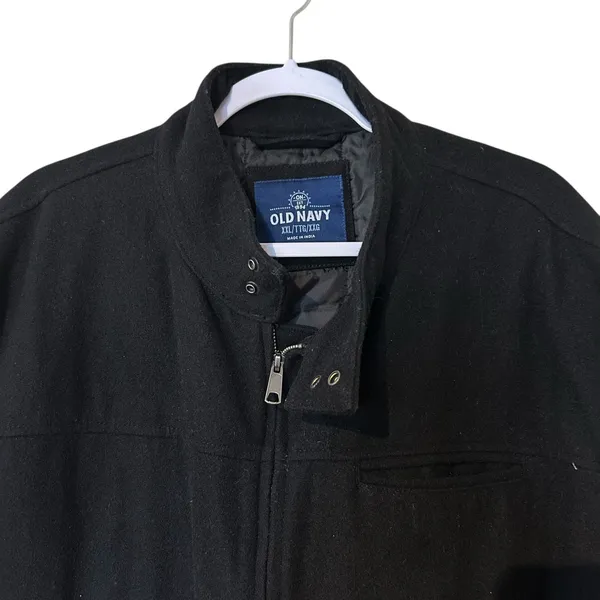 Old Navy Pea Coat XXL Black Short Quilted Lining Wool Blend Pockets Full Zip - Image 2