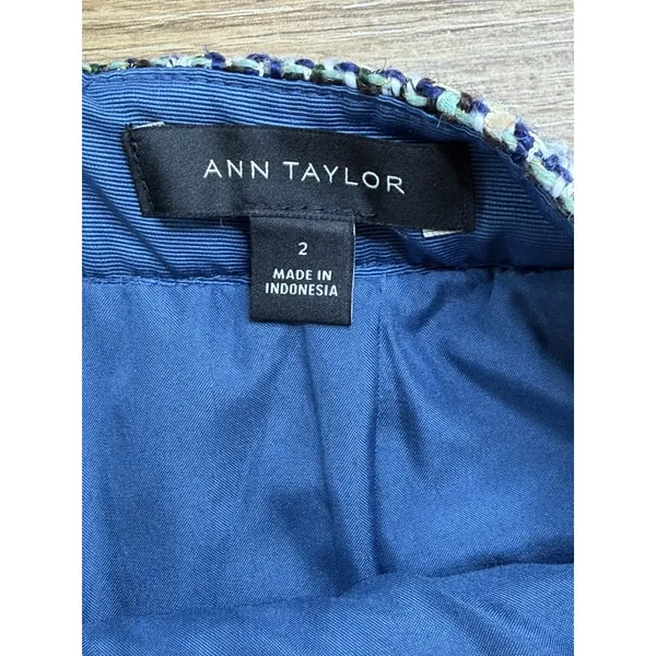 Ann Taylor Tweed Skirt Women 2 Blue Green Boucle A-Line Mini Fringe Pockets - Image 8