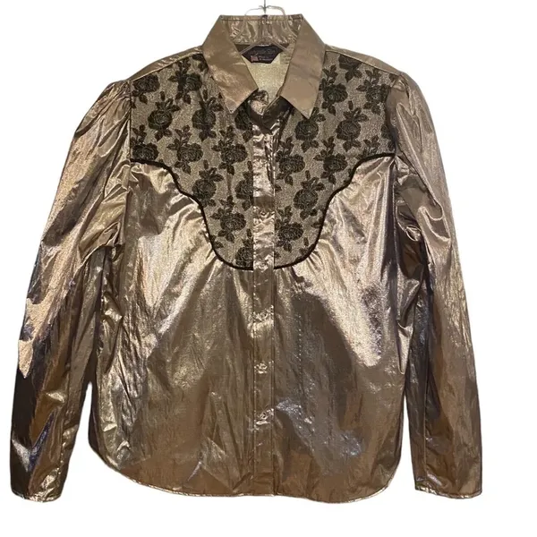 vintage metallic western Glam silver Lume embroidered cowgirl button up shirt - Image 9