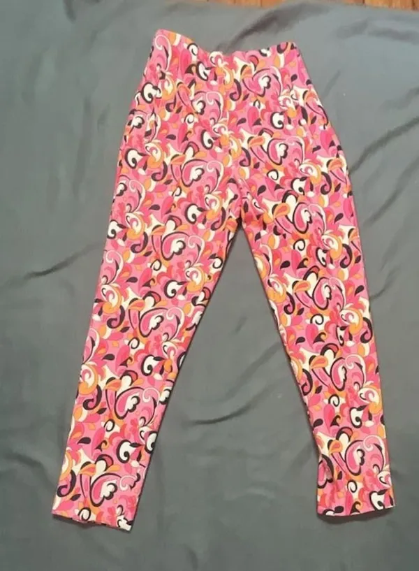 Zara Paisley and Floral 70s Style Dress Pants Pink Orange White Black Size XS - Image 2
