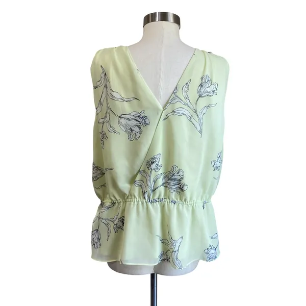 Banana Republic V-Neck Peplum Career Blouse in a Creamy Floral Yellow Sz‎ XL - Image 4