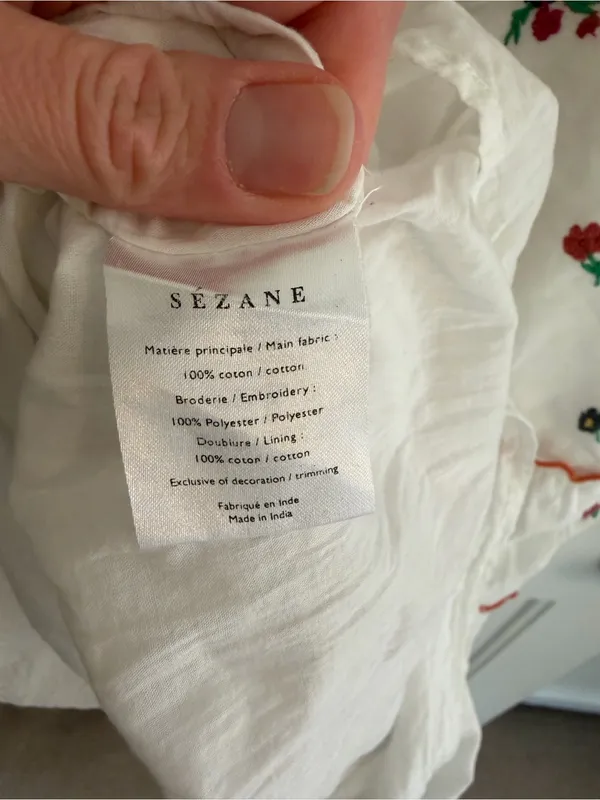 Sézane White Embroidered Floral Cotton Tie Shoulder‎ Tiered Mini Dress EU 38 M - Image 6