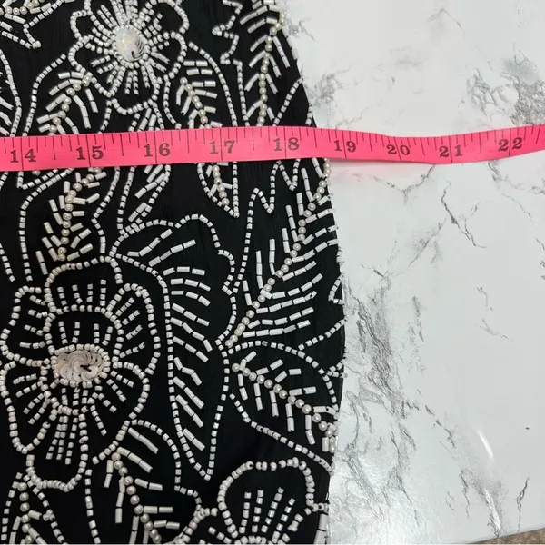 Vintage Stenay silk beaded sequin gown‎ maxi with slit black white Sz 8 - Image 8