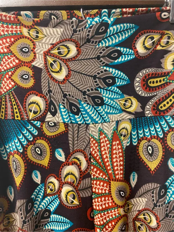Boho Wide-Leg Palazzo Pants in Teal, Brown & Mustard - Image 3