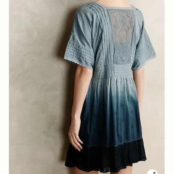 HOLDING HORSES | Anthropologie Ocean Dipped Tunic Dress XS Ombre Embroidered - Image 5
