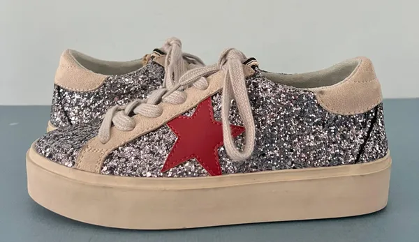 Shu Shop Reba Silver Glitter Star Platform Sneakers - Image 3
