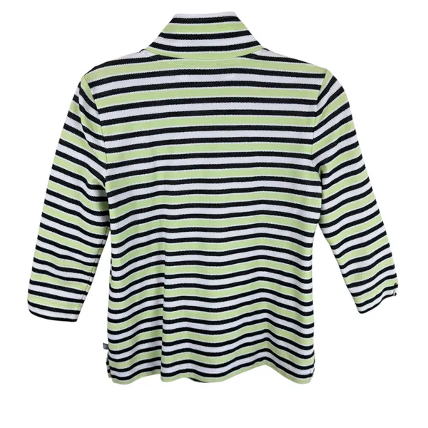 T‎ By Talbots Cotton Blend Striped Terry Cloth 3/4 Sleeve 1/4 Zip Size Small P - Image 2