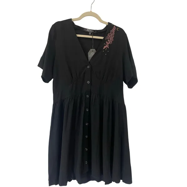 NWT Disturbia Foxglove V Neck Black Whimsygoth Mini Dress Size 12 - Image 3