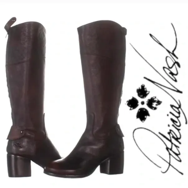 Dark Brown Red Leather Loretta Tall Knee High Riding Heeled Boots - Image 2