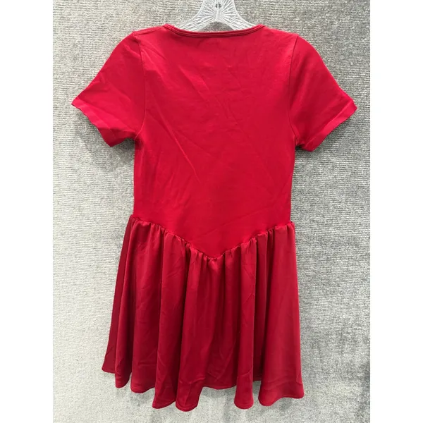 OQQ Mini Dress Womens Medium Red Ribbed Square Neck Fit & Flare Short Sleeve‎ - Image 4