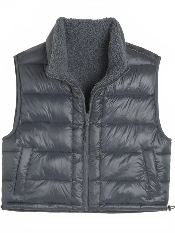 Hollister Gilly Hicks Sherpa-Lined Reversible Vest NWT Blue Grey Shine Large - Image 5