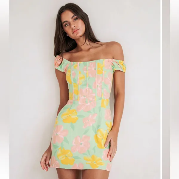 Sabo Skirt Tillie Mini Dress in Rose Fill Green Size Large US 8 - Image 2