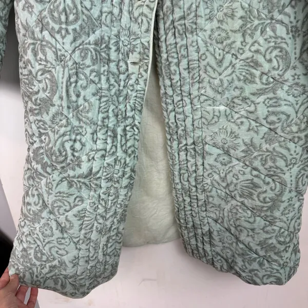 Antik Batik Cotton Velvet Quilted Paisley Print Jacket Coat Sz Small Seafoam - Image 6