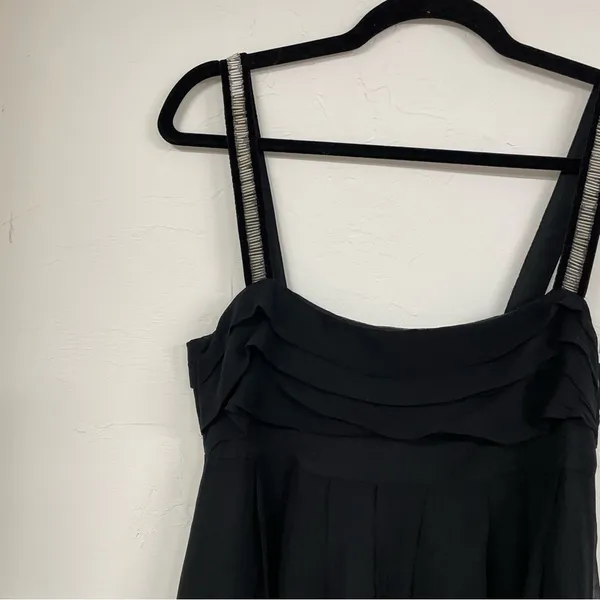 Mango Black Silk A Line Mini Dress Beaded Strap Y2K Womens 6 Party Babydoll - Image 6