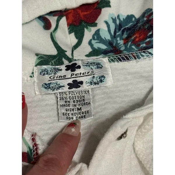 Gina Peters Grandamacore Sweater Vest‎ Women Medium Cardigan Hooded Floral Snap - Image 8