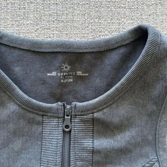 OFFLINE‎ by Aerie Goals Ribbed 1/4 Zip Sports Bra Charcoal Gray Small S/P/CH - Image 3