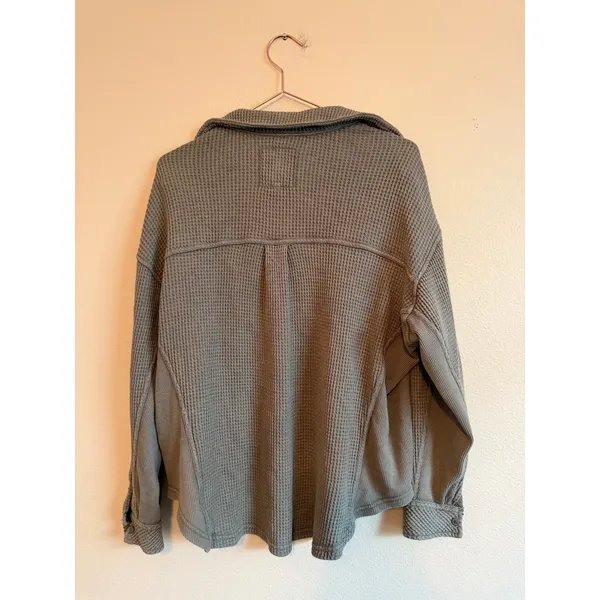 Aerie Women Button Down XXS Olive Gray Waffle Knit Oversized Shacket Shirt - Image 6