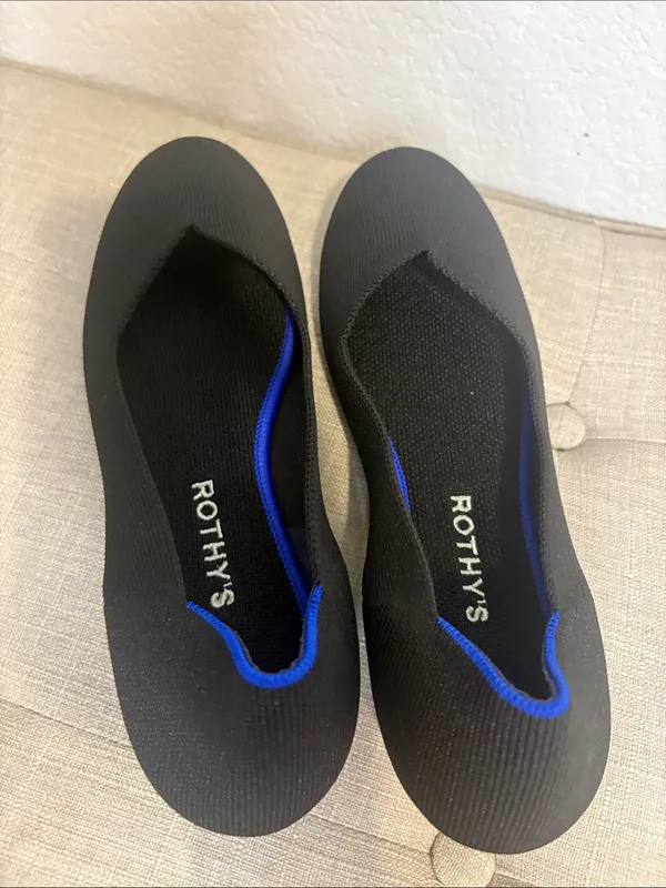 Rothy's Black Knit Slip-On Loafers with Blue Interior Trim 7.5 - Image 2