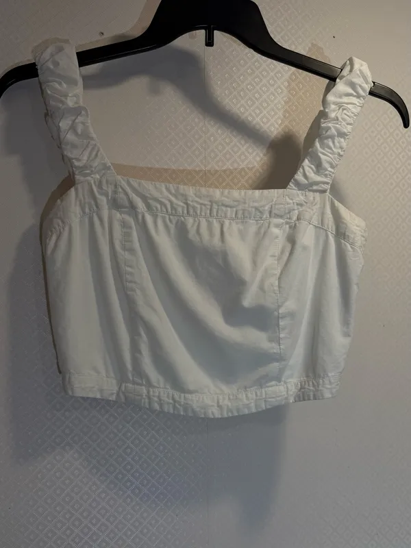NWOT Free People Cream Elastic-Waist Cotton Ruffle Top - Image 4