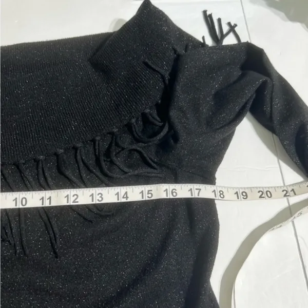 White House Black Market Metallic Fringe Off Shoulder Sweater Dress Large - Image 9