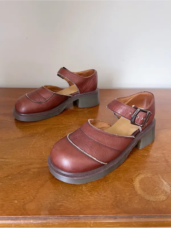 Dr Martens • vintage ankle strap mary janes 8599 brown leather chunky heel MIE - Image 2