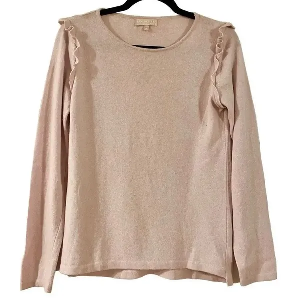 Benedetta B pink ruffle shoulder merino wool cashmere blend sweater M - Image 2