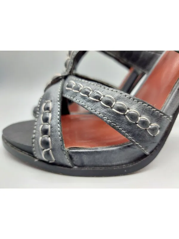 Leon Max All Leather High Heel 4.75" Tall Gray Strappy Shoes Size 8M Sexy - Image 4