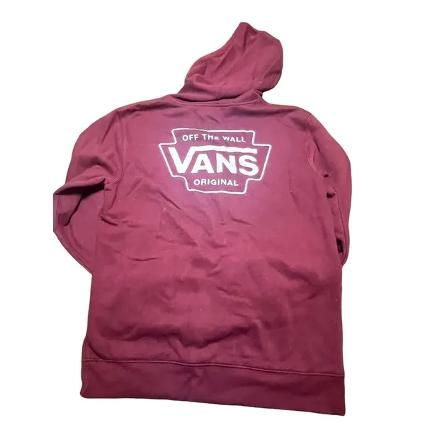 Vans Off the Wall Hoodie Kangaroo Pocket Front Back Graphic Maroon Burgundy Sz M - Image 3