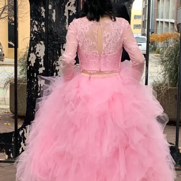 Mori Lee 2 pink piece prom princess lace top full skirt size 2 - Image 2