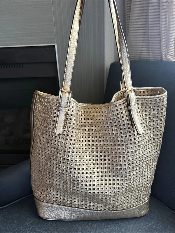 Michael Kors Gold Perforated Tote with MK Charm - Image 2